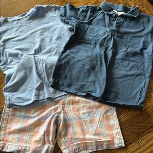 Blue Polo Shirt and Plaid Shorts Set